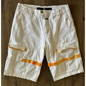 Marithe Francois Girbaud Baggy Jean Shorts Wide Leg White Denim Men's 38 Vtg Y2K